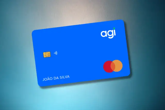 Layout do Cartão de crédito Agibank Mastercard Internacional em um fundo azul e cinza